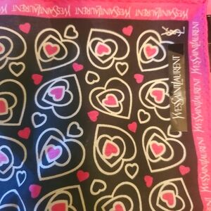 Yves Saint Laurent Black and Pink Heart Hankerchief silk